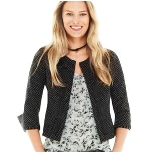 SZ12 CABI 3/4 Slv Seaside Chic Polka Dots Black White Jacket